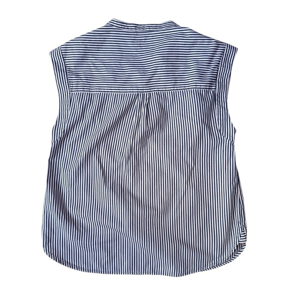J.Crew Striped Cotton Popover Top Blue White MP Petite Summer VGUC - Picture 4 of 8